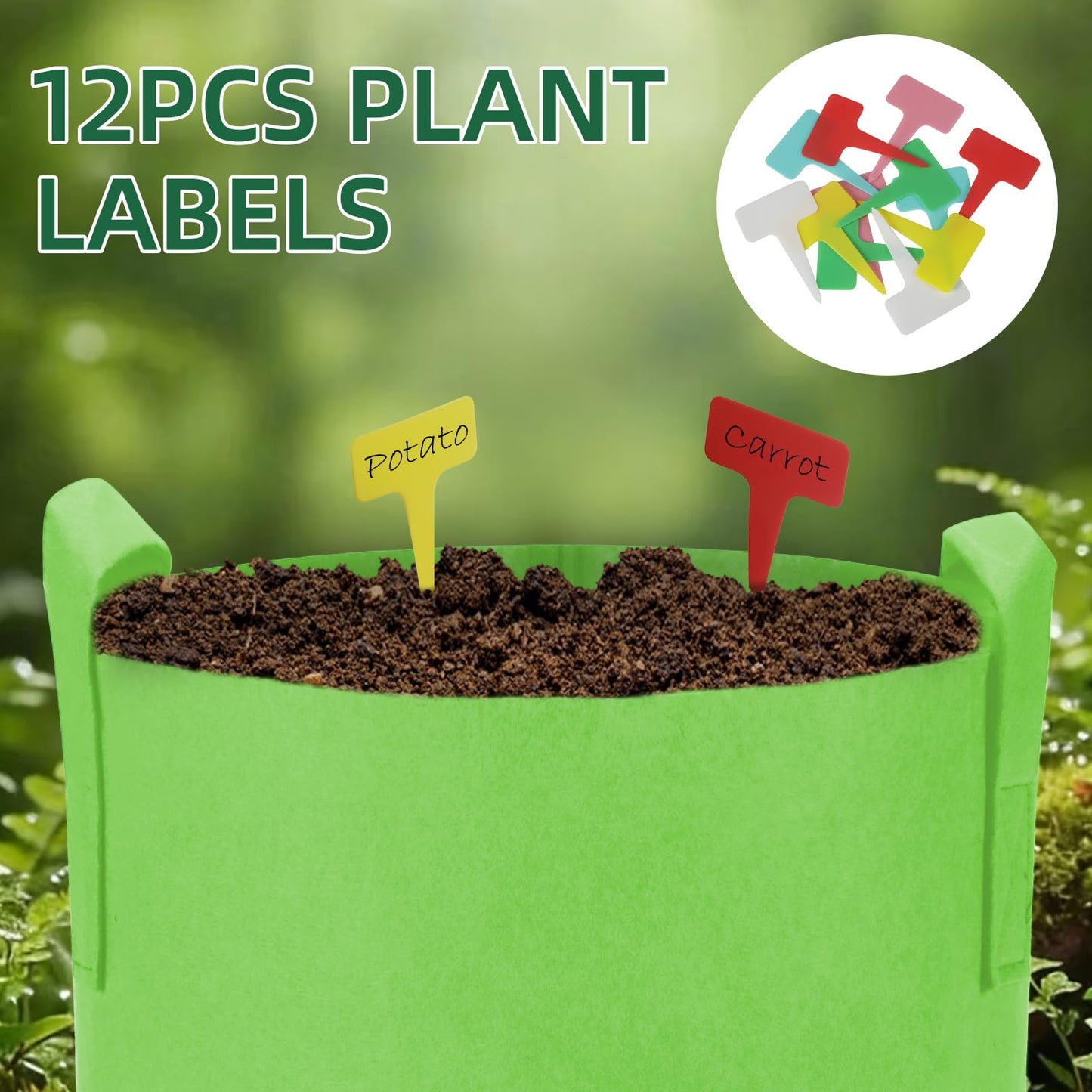 AiVeUao 12 Pack 7 Gallon Multicolor Grow Bags, Potato Planting Bag, Colorful Plant Grow Bags with Handles, Garden Planter Pots for Potatoes, Carrots, Tomatoes with Plant Labels, Mixed Color