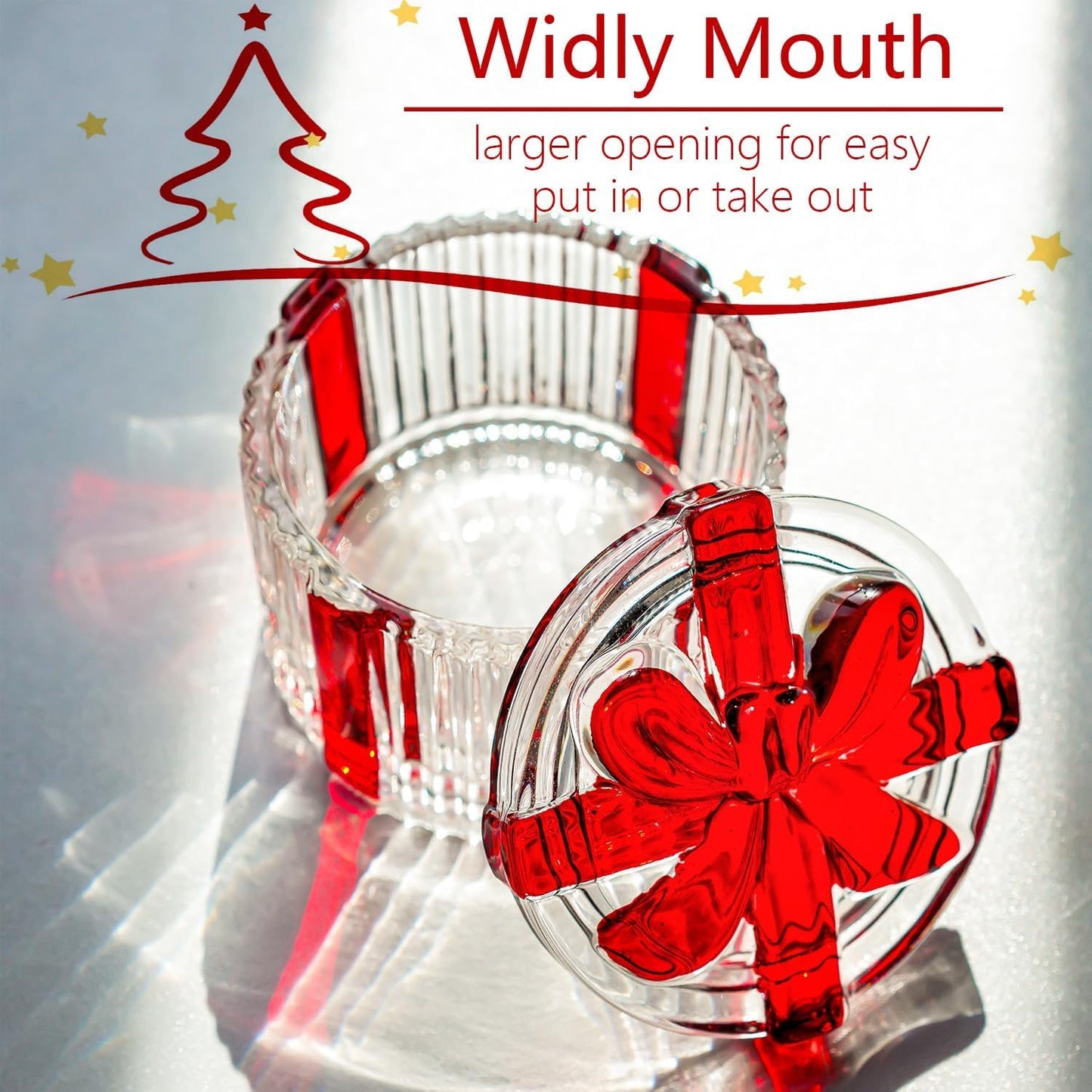 kanpura 2 Pcs Peppermint Candy Christmas Dishes Crystal Candy Jar with Lid Small Xmas Round Sugar Bowl for Xmas Party Supply(2.6 x 3.2 Inch)
