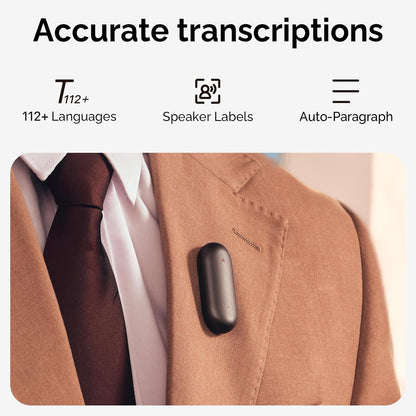 NotePin AI Voice Recorder, Voice Recorder with Neck Strap Lanyard, Transcribe & Summarize with AI Technology, 64GB Memory