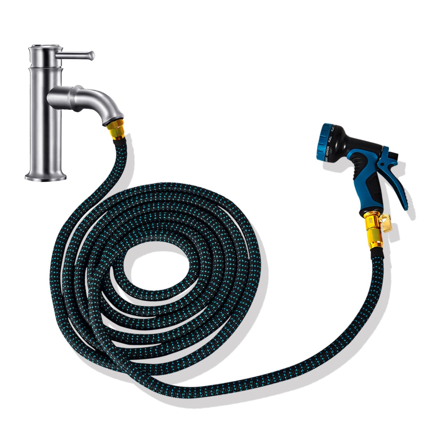 Lotoo Sink Hose Attachment for Faucet with 7 Adapters, 100 FT Indoor Faucet Hose for Kitchen Sink or Bathroom Sink Faucet with 10-Function Nozzle, Watering, Washing Pet, Household Cleaning Car Washing