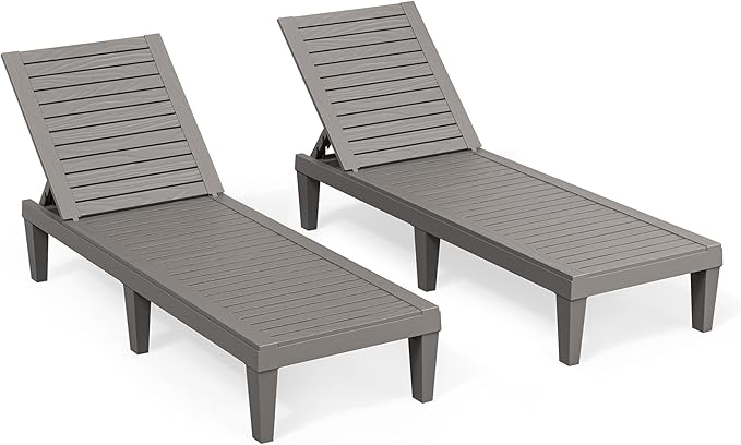 Outdoor Chaise Lounge Chairs Set of 2, 5-Position Adjustable Tanning Lounge