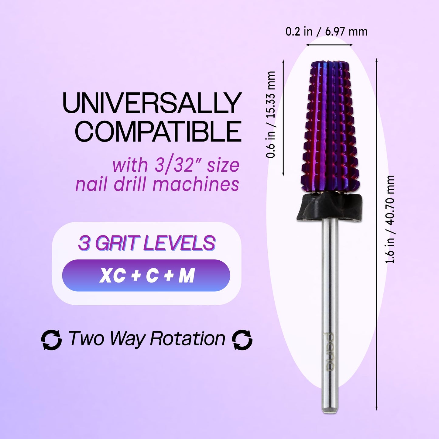 PANA Nail Carbide 5 in 1 Bit - Two Way Rotate use for Both Left and Right Handed - Fast Remove Acrylic or Hard Gel - 3/32" Shank - Manicure, Nail Art, Drill Machine (Fine - F, Silver)