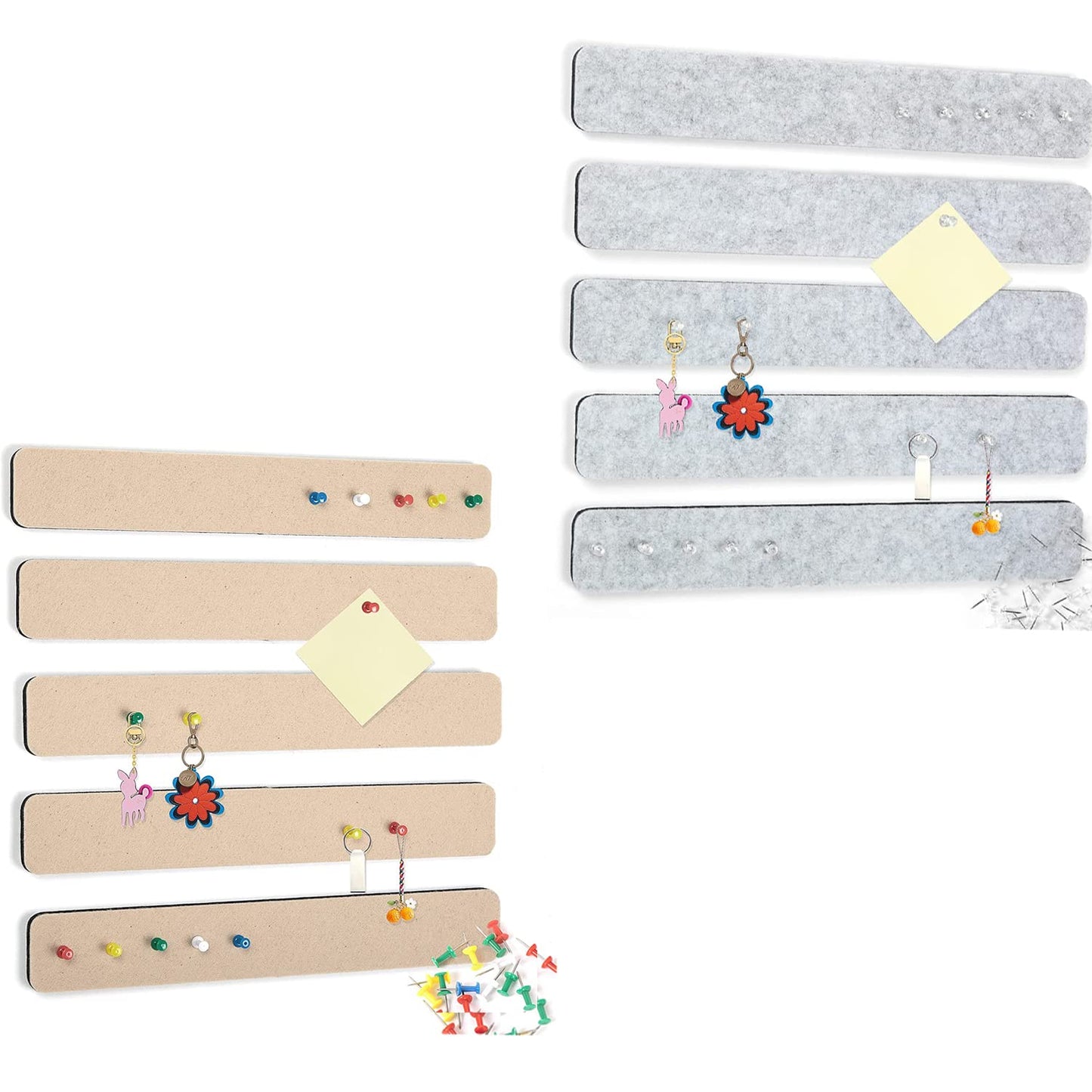 Arlasuo 5 Pack Grey Felt Pin Board Bar Strips Bulletin Board Bundle with 5 Pack Camel Felt Pin Board Bar Strips Bulletin Board