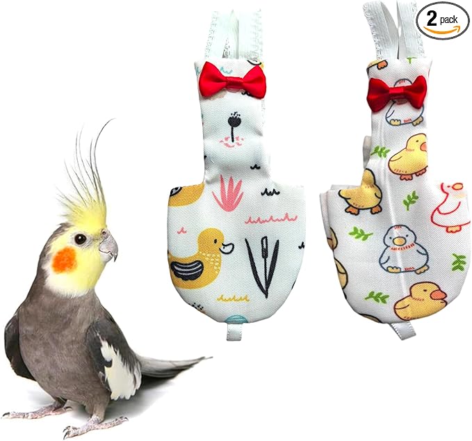 UKJENT Bird Diaper Protective Parrot Nappy 2 Pack, Reusable Flight Suit with Waterproof Inner Layer, Washable Cute Urine Wet Suit for Cockatiel Monk Parakeet Sun Parakeet Lory(S)
