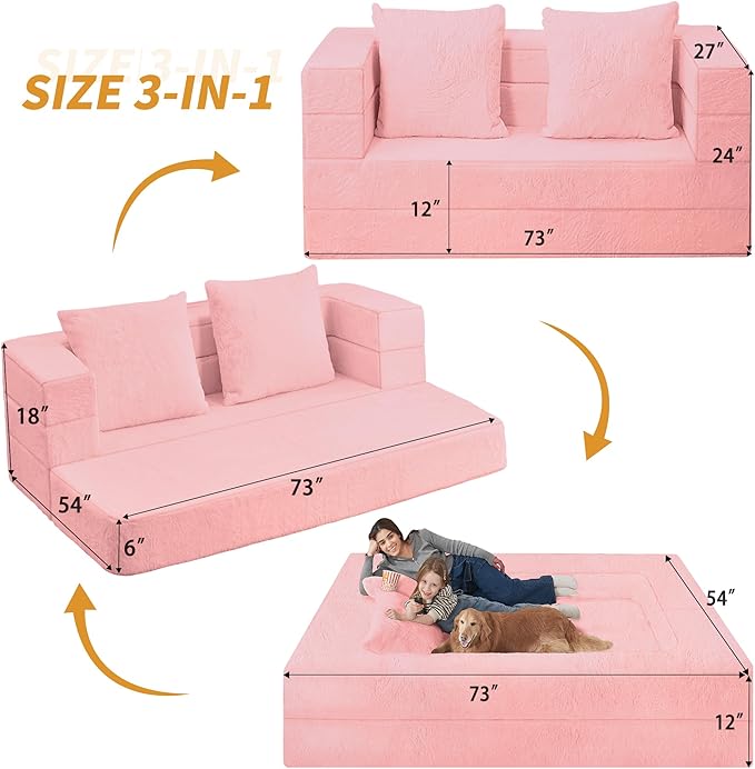 Futon Sofa Bed with Pillow, 3-in-1 Sleeper Sofa Bed with Removable Cover
