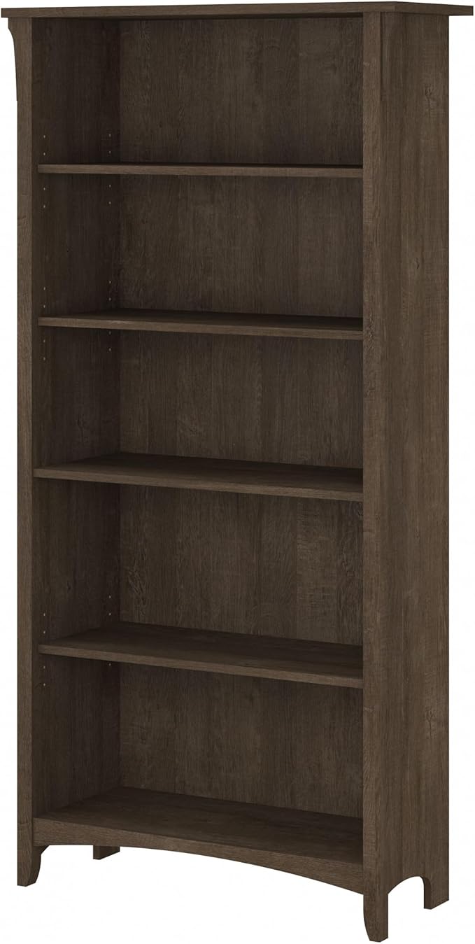 Bush Home Salinas 5 Shelf Bookcase in Ash Brown, Tall Bookshelf, Large Book
