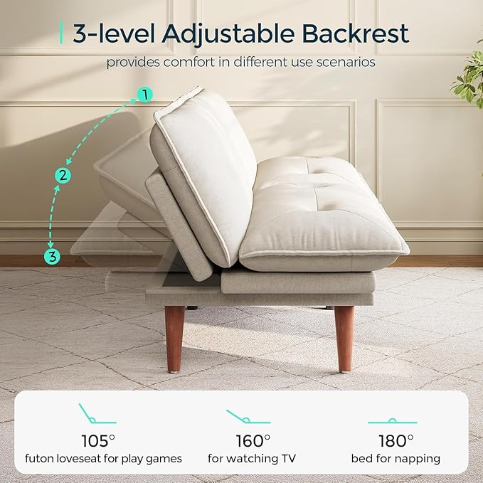LINSY HOME Futon Sofa Bed, 3 in 1 Convertible Comfy Loveseat Sleeper Sofa Bed
