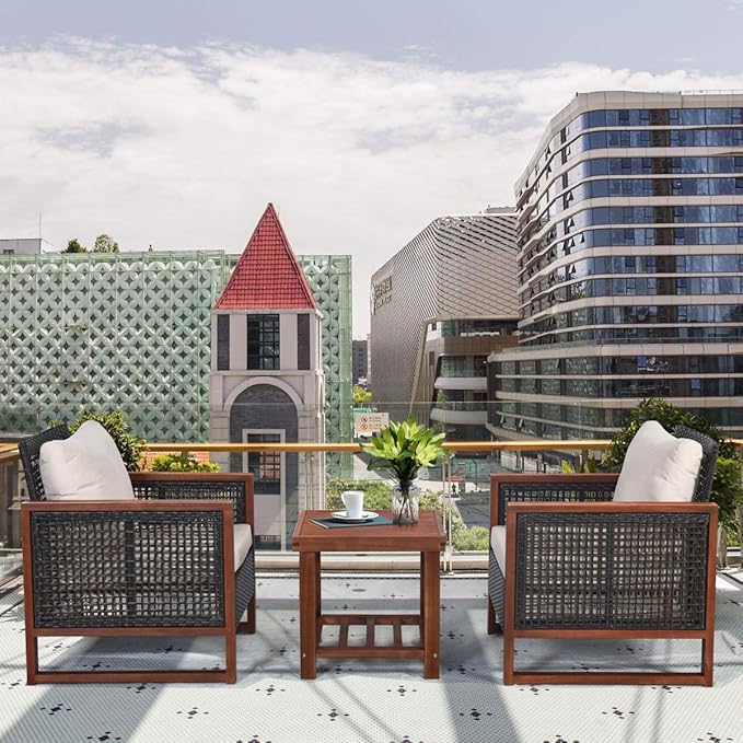Tangkula 3 Pieces Patio Wicker Furniture Set, Rattan Outdoor Sofa Set