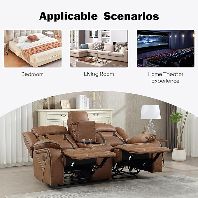EBELLO Faux Leather Manual Loveseat Recliner, 2 Seat Reclining Sofa Chair