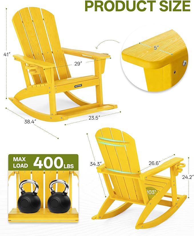 Outdoor Oversized Adirondack Rocking Chairs, All Weather HDPE Patio Rocking