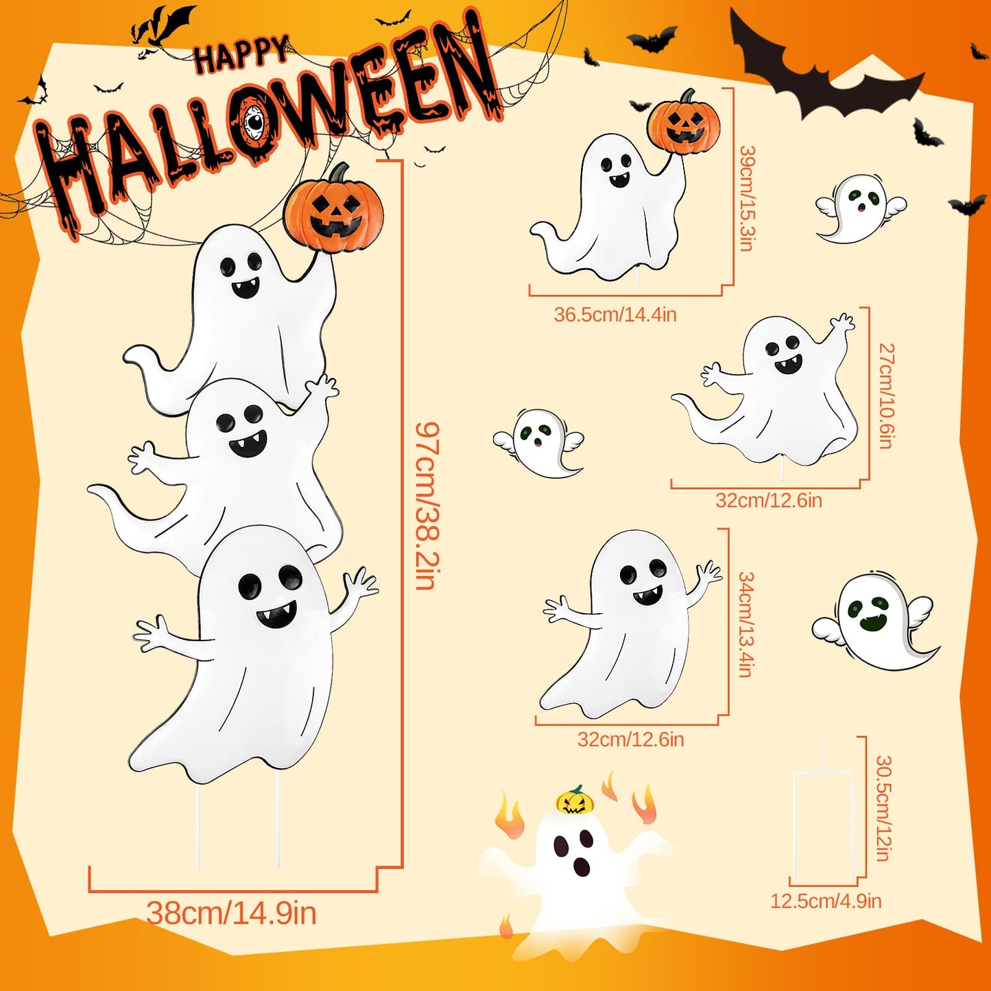 TaoQ C Halloween Ghost Yard Signs Metal Ghost Yard Sign with Pumpkin Halloween Metal Garden Stakes for Outdoor Garden Lawn Patio Pathway Horror Party Decorations