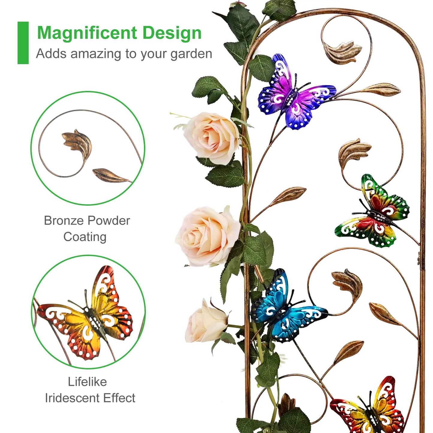 SUNNYPARK Set of 2 Butterfly Metal Garden Trellis for Climbing Plants, Decorative Vegetables Flowers Vine Trellis for Outdoor Patio 60'' H x 11'' W