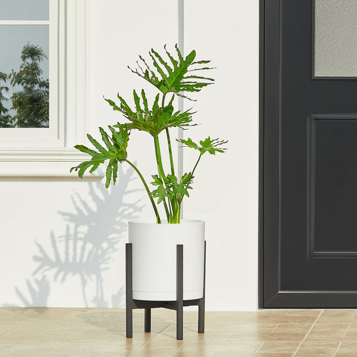 FaithLand 12-Inch Large Modern Cylinder Planter, Thick-Walled Plastic Plant Pot with Drainage Holes and Detachable Saucer, Matte White, Ideal for Indoor & Outdoor Plants Flowers