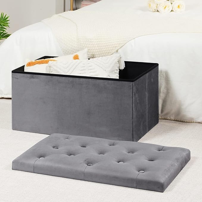 B FSOBEIIALEO Folding Storage Ottoman, Long Ottomans Shoes Bench, Velvet