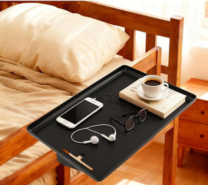 Bedside Shelf for Top Bunk Bed, College Dorm Room Essential Bed Side Table Tray Organizer, Black Clip on Nightstand Tray with Cable Management for Bunk & Loft Beds