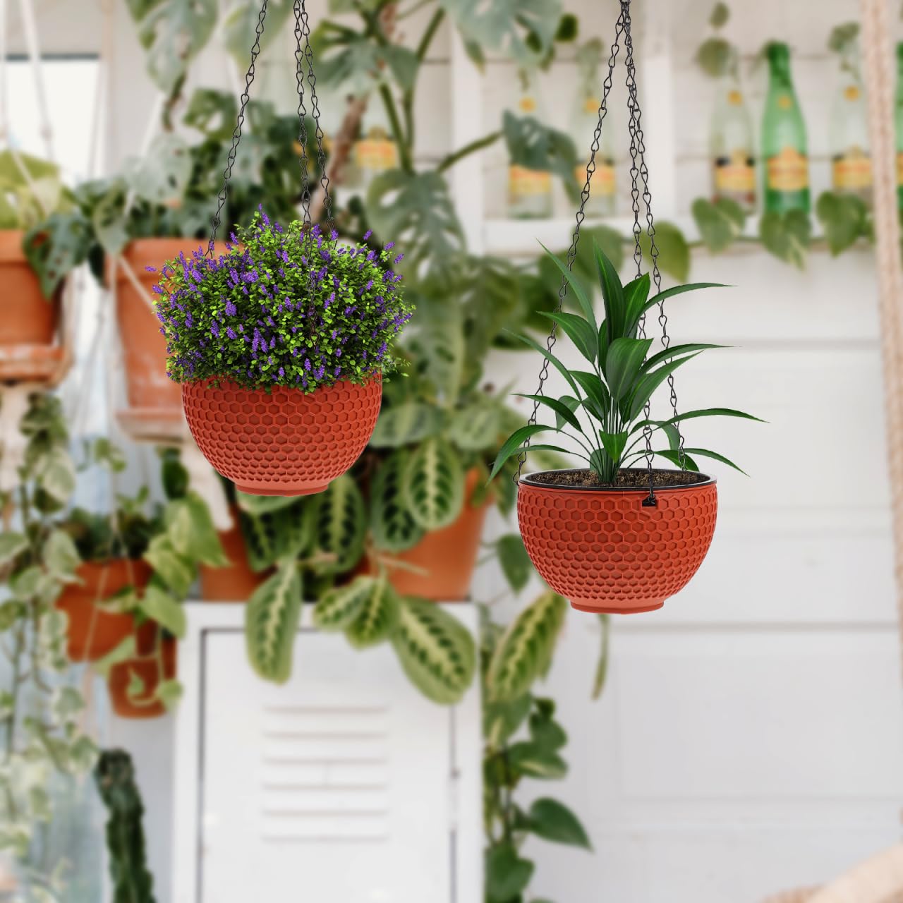 BESPORTBLE Hanging Planters Plastic Flower Pots 6.5 Inch Decorative Hanging Basket for Indoor Outdoor Balcony Plant Pot Decor
