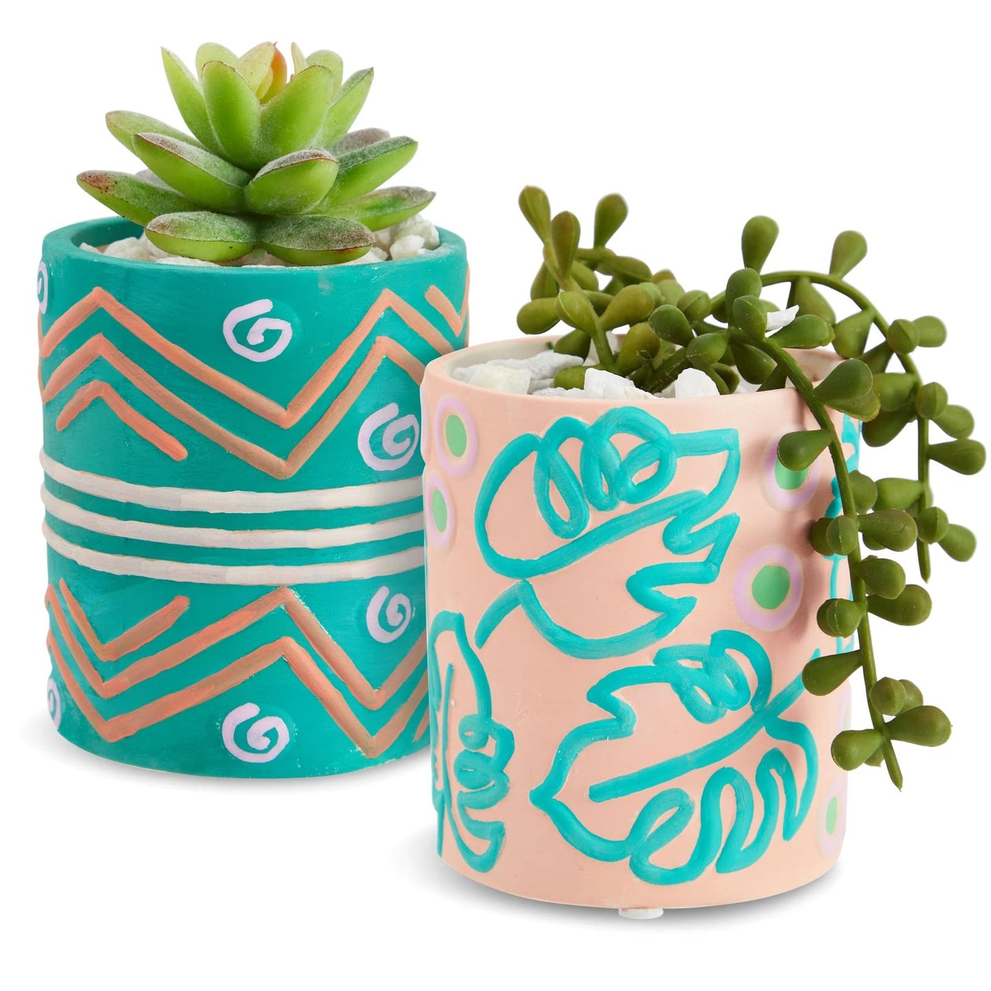 Bright Creations - Themed Designs, Unpainted Flower Pots with Drainage Holes, Rubber Plugs, and Small Sticker Pads (3x3x4 inches, White) - Set of 4