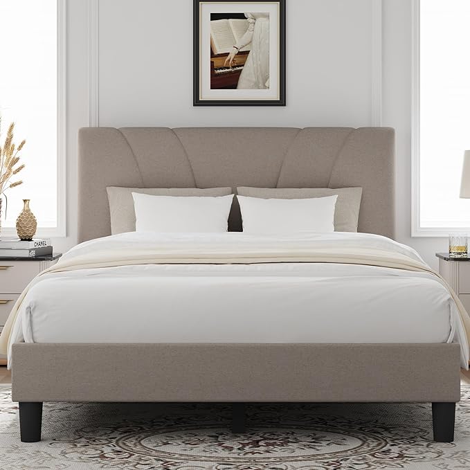 Novilla Queen Bed Frame with Headboard, Bed Frame Queen Size with Wood Slats