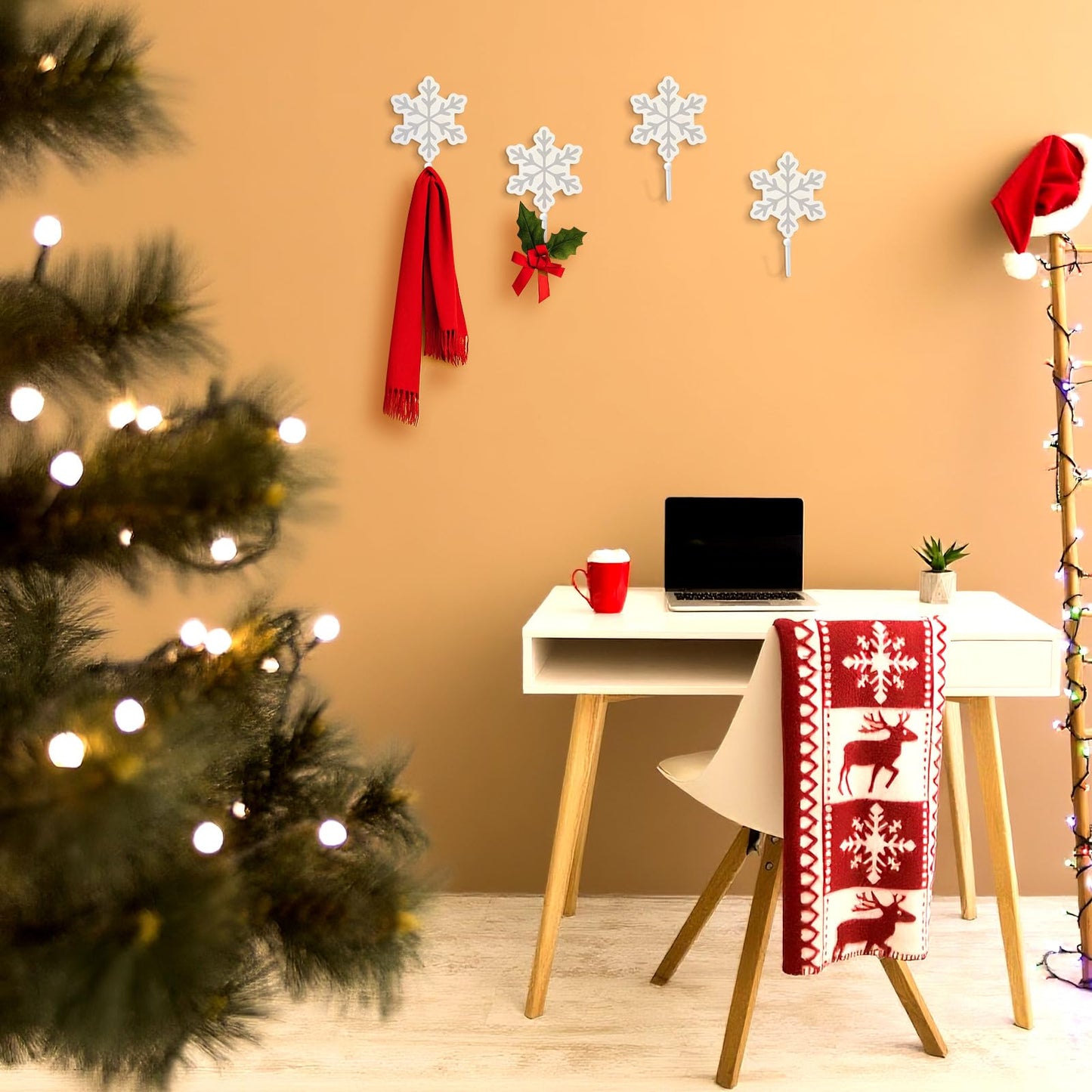 Weysat Christmas Stocking Holder Set of 4 Christmas Stocking Hooks Snowflake Wall Hooks for Towel White Key Holder Bathroom Decor Rustic Decorative for Living Room Bathroom