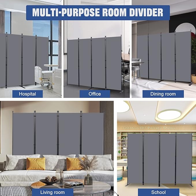 Room Divider 6FT Portable Room Dividers and Folding Privacy Screens, 4 Panel