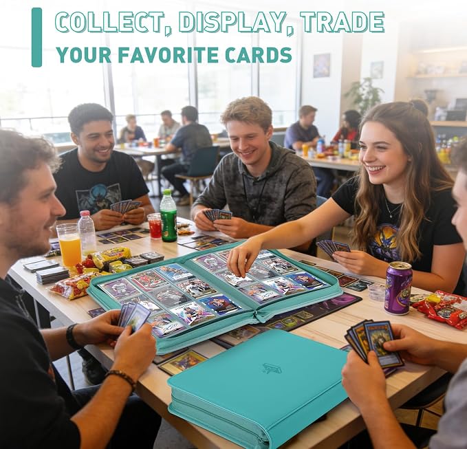 Trading Card Binder 9 Pocket, 360 Pockets Double-Sided Card Album, Premium PU Leather Zipper Card Holder for MTG, TCG, Sports & Game Cards, Must-Have for Collectors（Turquoise）