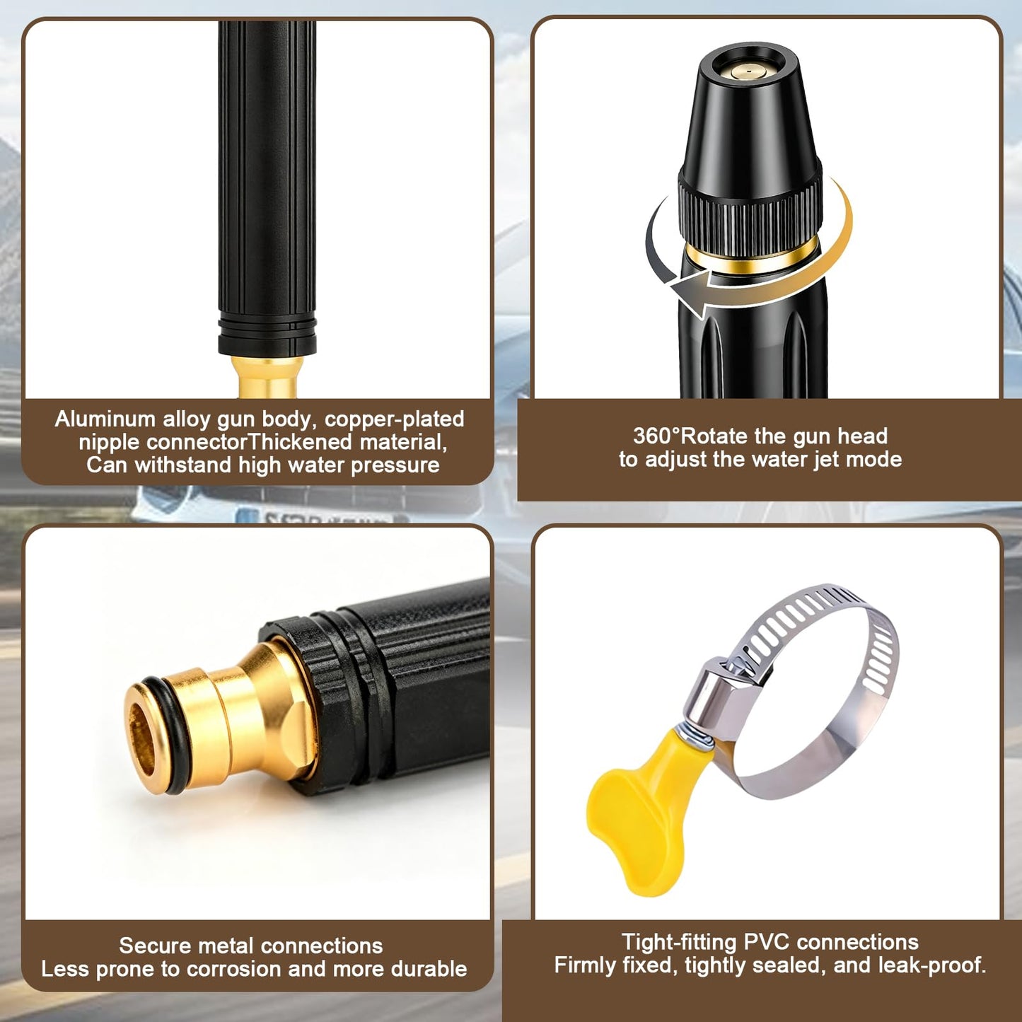 High Pressure Water Gun,Heavy Duty Power Washer Nozzle,Adjustable Spray Pattern Booster Nozzle for Garden Hose– High Pressure Hose Nozzle for Car Washing,Patio Cleaning,Watering Sprayer(3Pcs+6 Clamp)