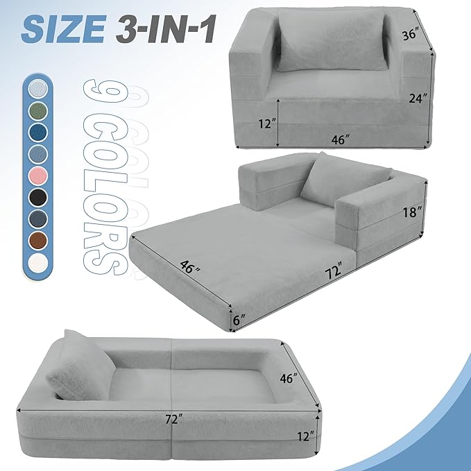 Futon Sofa Bed with Pillow, 3-in-1 Sleeper Sofa Bed with Removable Cover
