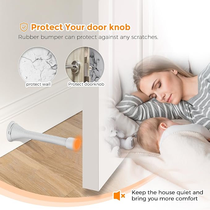 Ravinte Door Stoppers, 6 Pack White Spring Door Stops with Rubber Bumper, Door Stoppers for Bottom of Door