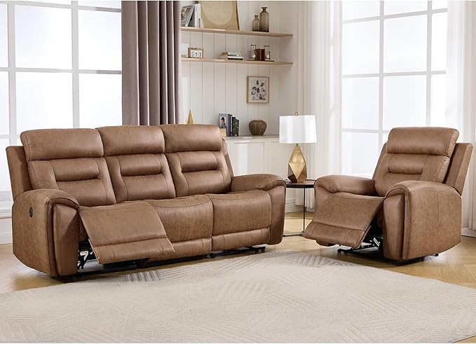 ANJ 2-Piece Oversied Faux Leather Power Recliner Sofa Set
