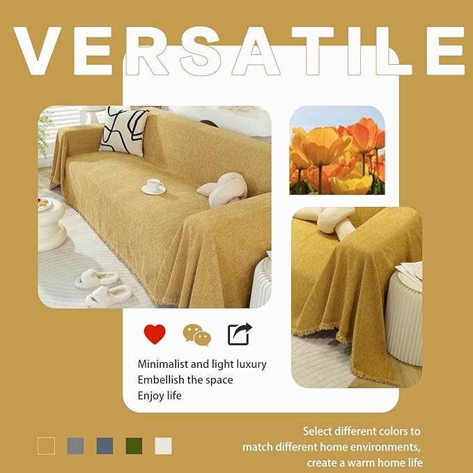 DREAMINGO Modern Minimalism Mustard Yellow Couch Cover Sectional Sofa Covers