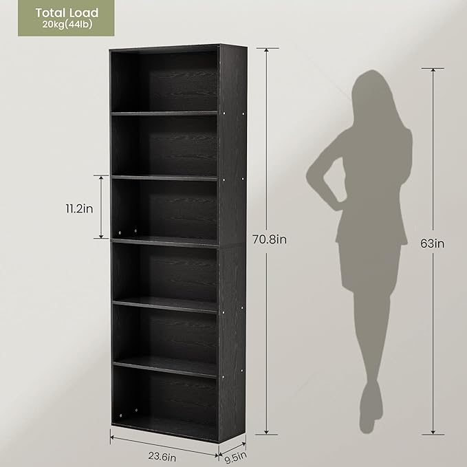GRUSIGN 71" Tall 6-Tier Bookshelf, Large Open Display Bookcase