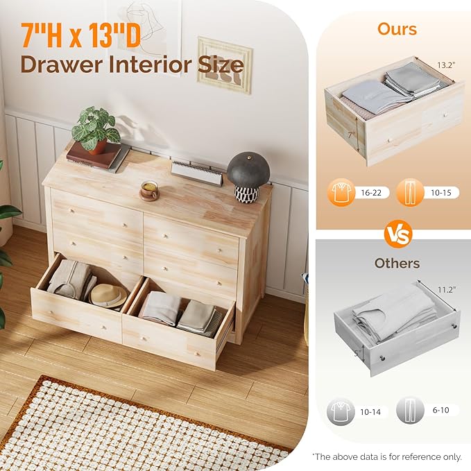 VINGLI 6 Drawer Dresser with Unfinished Solid Wood