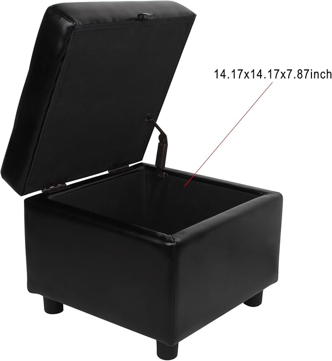 H&B Luxuries Tufted Leather Square Flip Top Storage Ottoman Cube Foot Rest