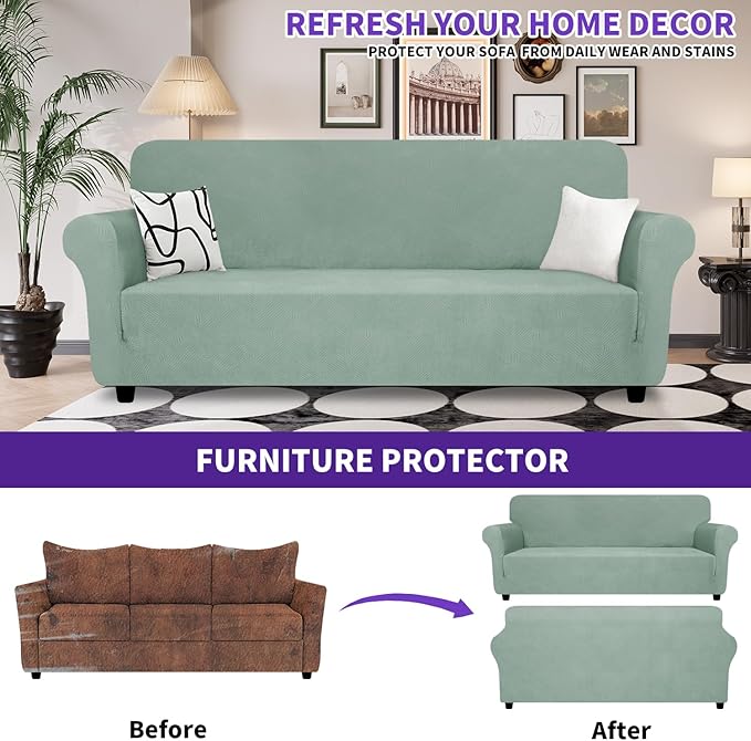 ZNSAYOTX Super Stretch Couch Cover, New Striped Sofa Covers Fitted Slipcovers