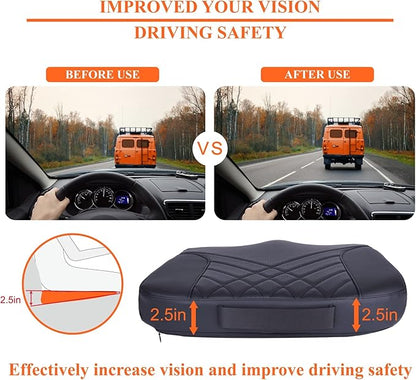 kingphenix Premium Car Seat Cushion, Memory Foam Driver Seat Cushion to Improve Driving View- Coccyx & Lower Back Pain Relief - Seat Cushion for Car, Truck, Office Chair (Leather Black)