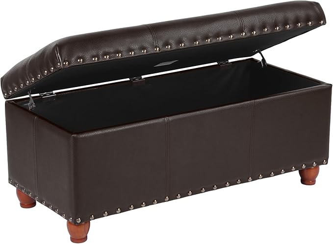 HomePop Espresso Faux Leather Storage Cocktail Bench
