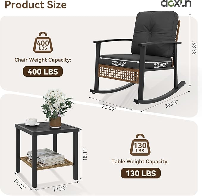 Aoxun 3-Piece Outdoor Rocking Bistro Set, Patio Furniture Set