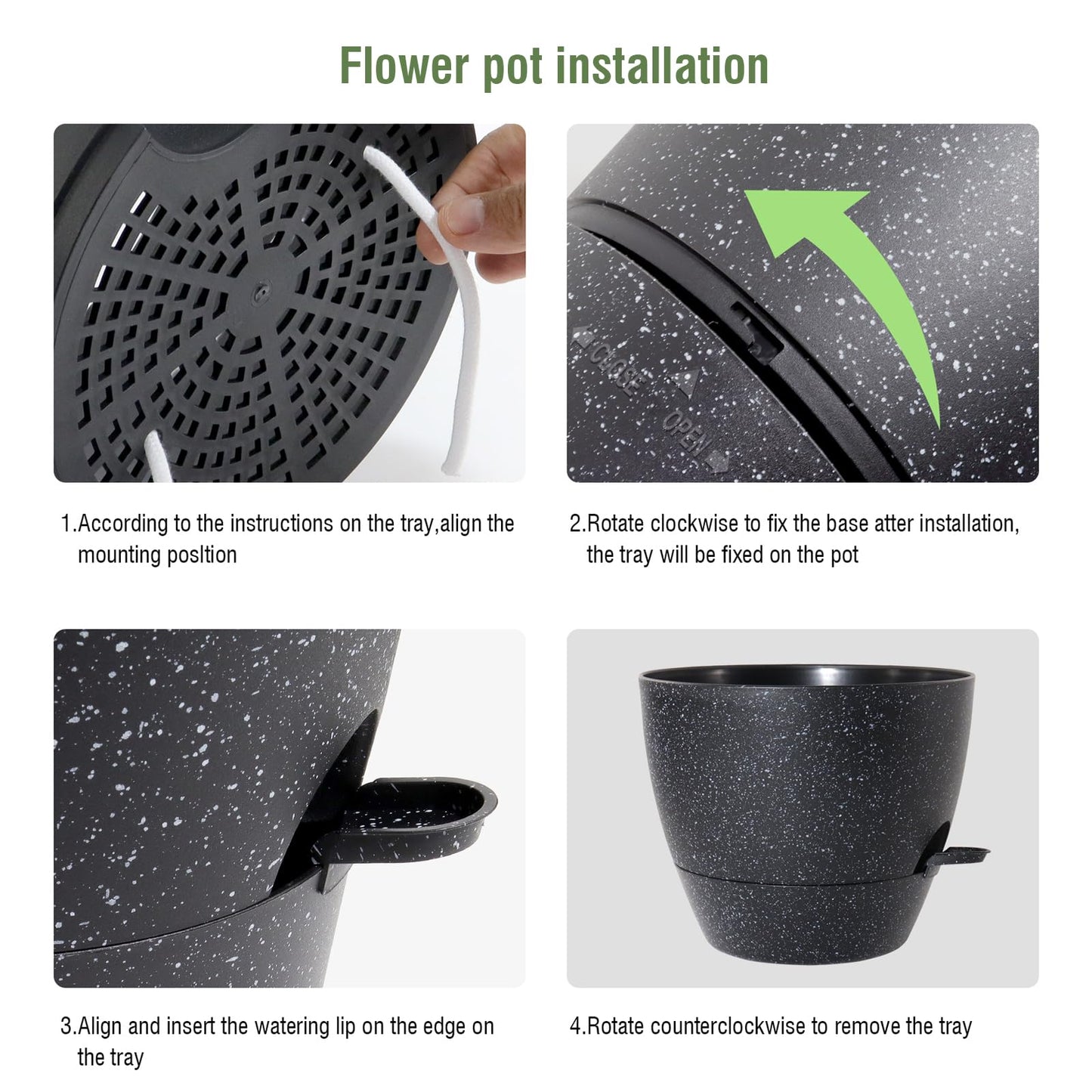 WSMKSZ 12/10/9 inch Large Self Watering Pots, Planter, Plant Pots with Mesh Drainage Holes for Indoor Outdoor Garden Plants, Plastic Flower Pots with Removable Deep Reservoir, Speckled Black