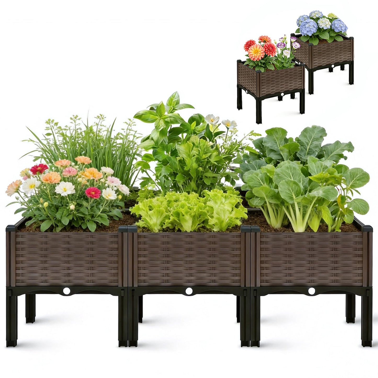 CloudDream 3Piece Brown Raised Garden Box Set, Ideal for Growing Vegetables, Herbs, Flowers & Succulents. with Built-in Drain outlets and,it Works Well Indoors and Outdoors, Suitable (Brown)