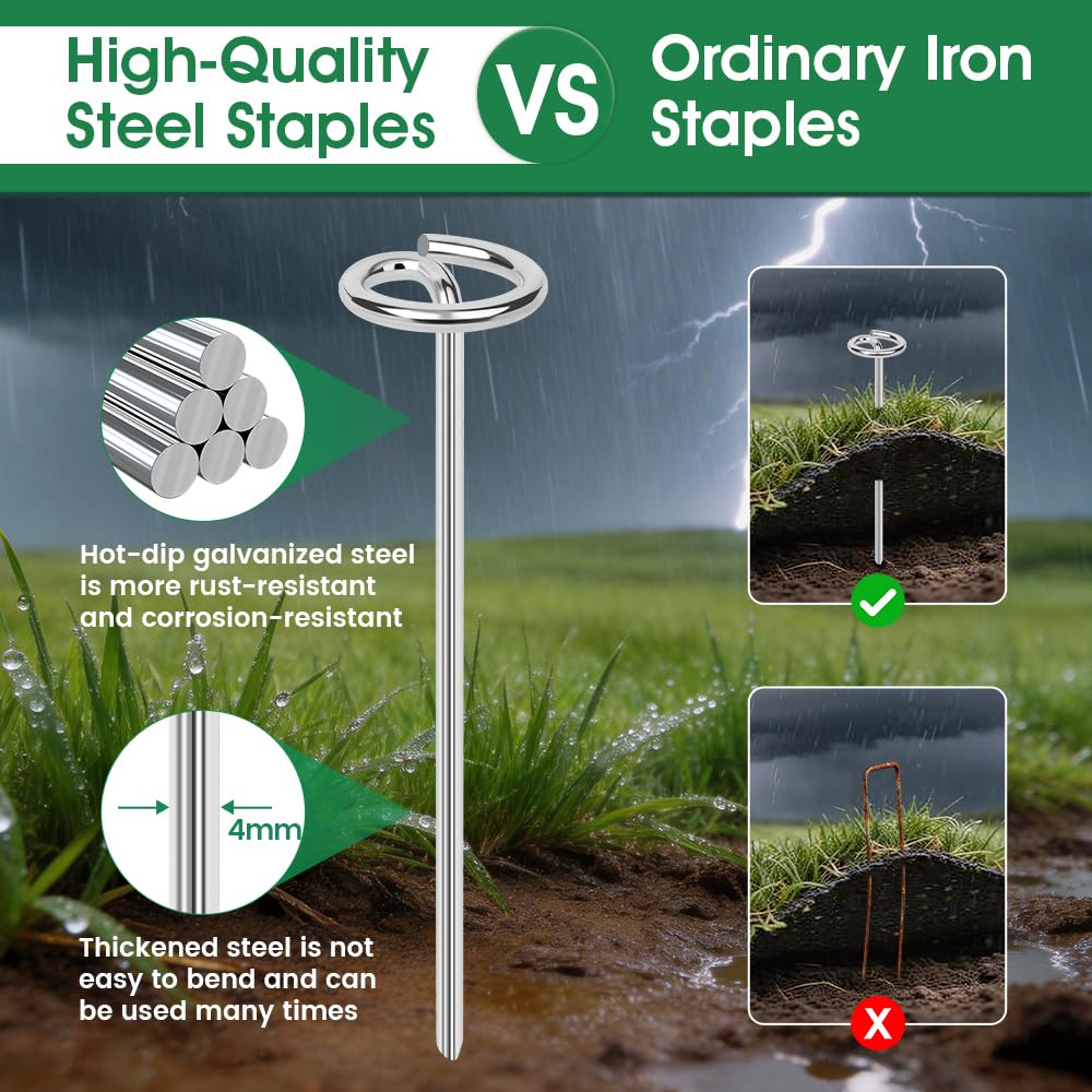 120pcs Landscape Fabric Pins, Bold 8 Gauge Weed Barrier Garden Staples Stakes Galvanized Steel, Landscape Fabric Staples Tent Stakes Yard Stakes (120 X 6in)