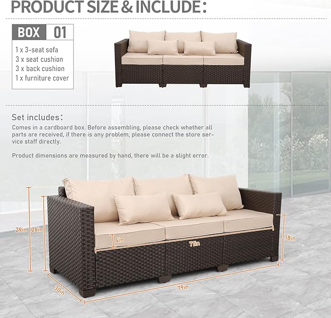 Rattan Star Outdoor Furniture Couch 3 Seater Sofa Outdoor Brown Wicker Sofa