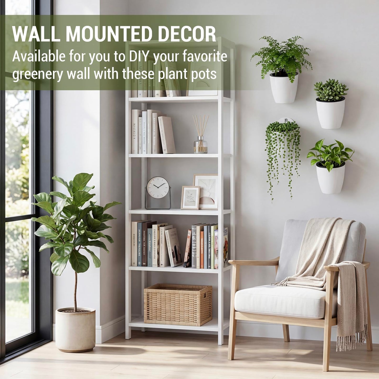 MyGift 5 Inch Wall Mounted Modern White Plastic Self Watering Planter Pots, Small Hanging Double Layer Wall Planter, Tabletop Mini Plant Container for Herb Succulent Cactus Flower, Set of 4