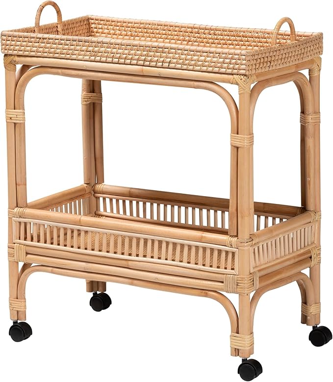 Bali & pari Lombok Modern Bohemian Natural Rattan 2-Tier Wine Cart