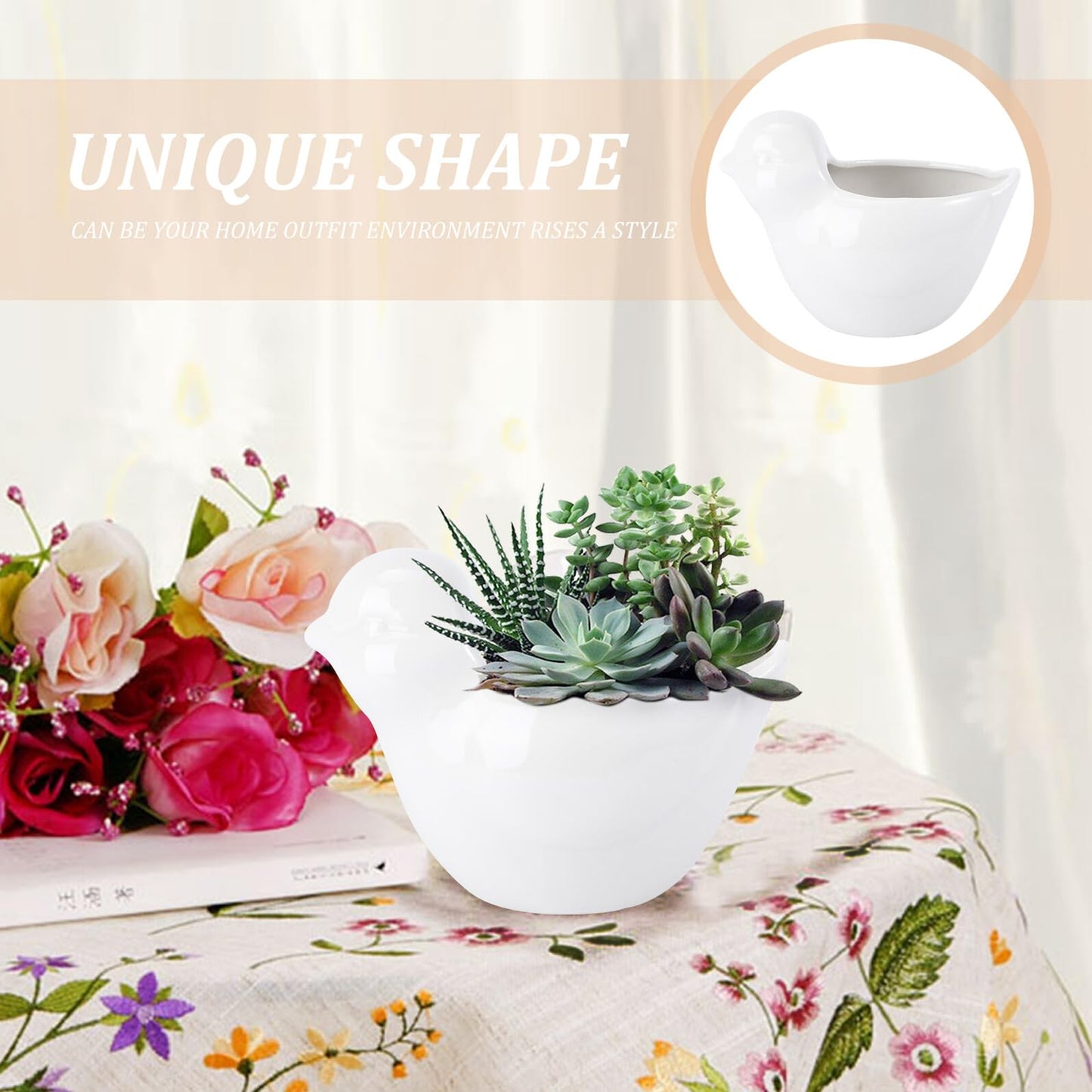 GANAZONO Delicate Ceramic Flowerpot with Creative Bird Design Succulent Planter for Indoor Garden Unique Animal Modeling Pot for Desktop Table Windowsill Decoration Gift for Plant Lovers