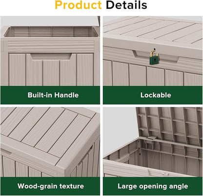 ROJIK Outdoor Storage Housing Deck Box - Waterproof Patio Furniture, Garden Tools, Cushions, Pool Accessories Storage Bench with Lockable Lid and Side Handles (Grey 48 Gal)