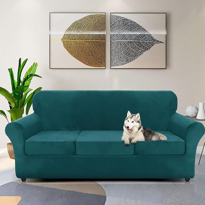 ZNSAYOTX Oversized Velvet Couch Cover 4 Piece Stretch Sofa Covers