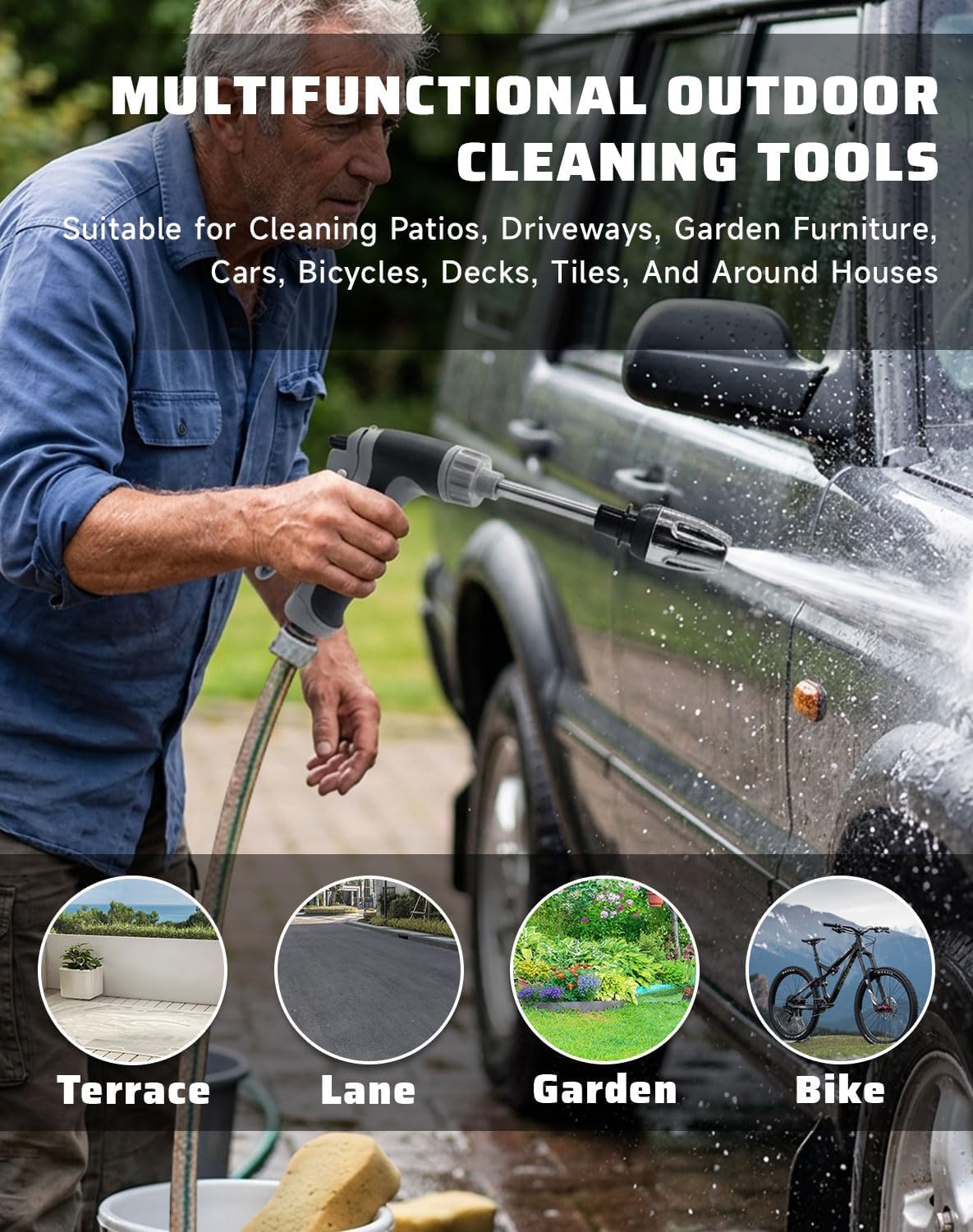 Aquoxis Pressure Washer Gun, 2026 Upgraded High Hose Nozzle, Hydro Power Water Jet Cleaner, Adjustable Nozzle Pressure Washer Attachment for Car, Patio, Driveway & Outdoor Cleaning