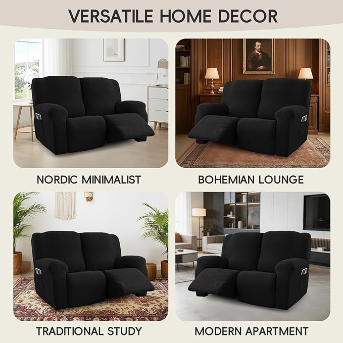 Recliner Loveseat Covers, 4-Piece Stretch Geometric Strokes Jacquard Reclining