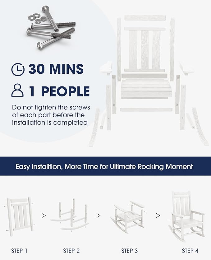 KINGYES Oversized Outdoor Rocking Chair Set of 6, All-Weather Patio Rocking