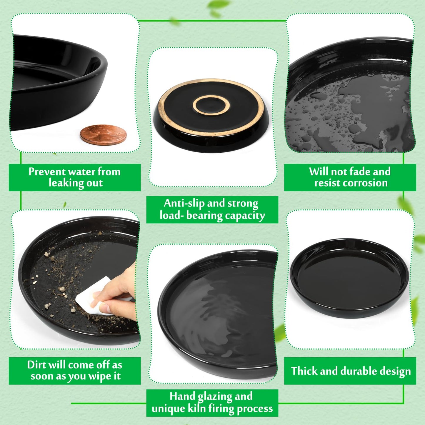 YOPIKUU 2 Pack Ceramic Plant Saucer 4 6 7 8 10 12 14 Inch Plant Tray, Durable Sturdy Flower Pot Drip Trays for Indoor and Outdoor